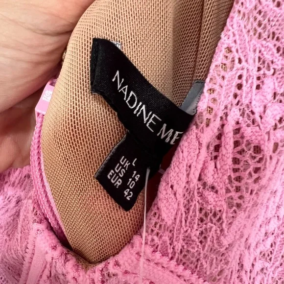 NADINE MERABI Ostrich Feather Lace Bodice Jumpsuit in Pink sz 10 - Picture 5 of 6